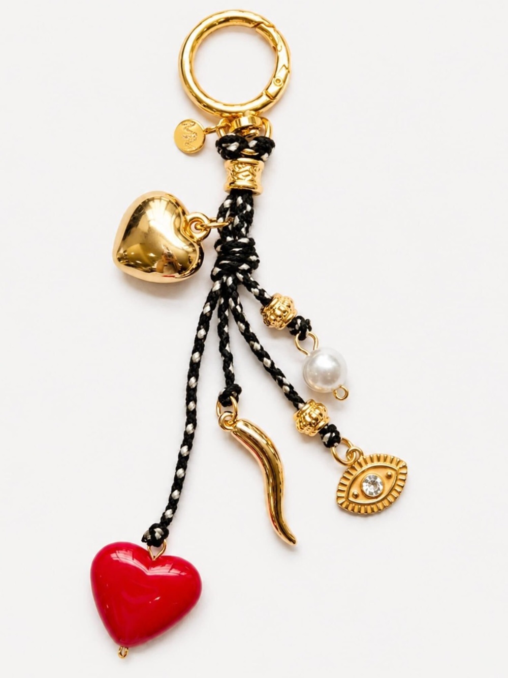 NEW Mayamar Red Heart Evil Eye Gold Pearl Mixed Bag Charm Keychain